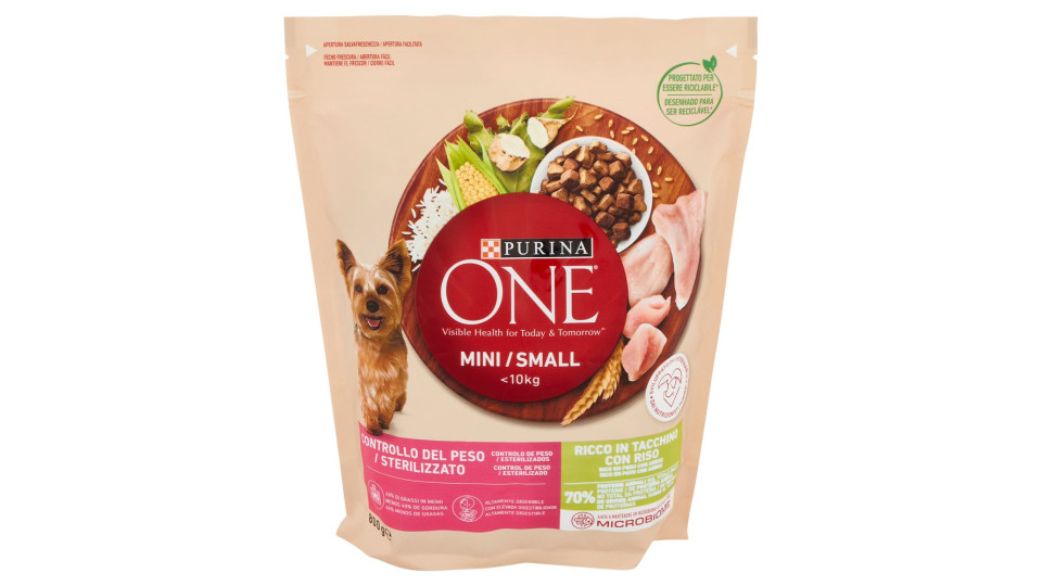 Purina, cane One Mini <10 kg Controllo del peso crocchette con tacchino e riso