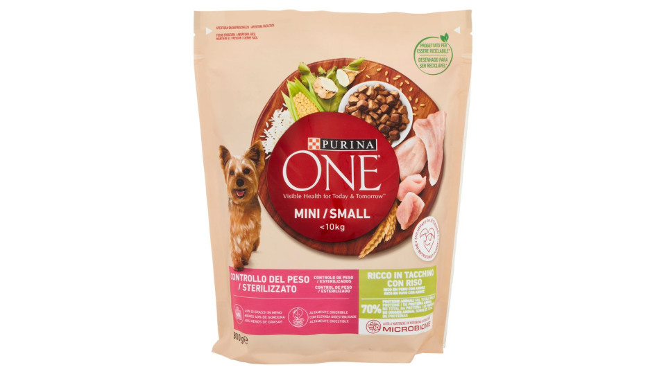 Purina, cane One Mini <10 kg Controllo del peso crocchette con tacchino e riso