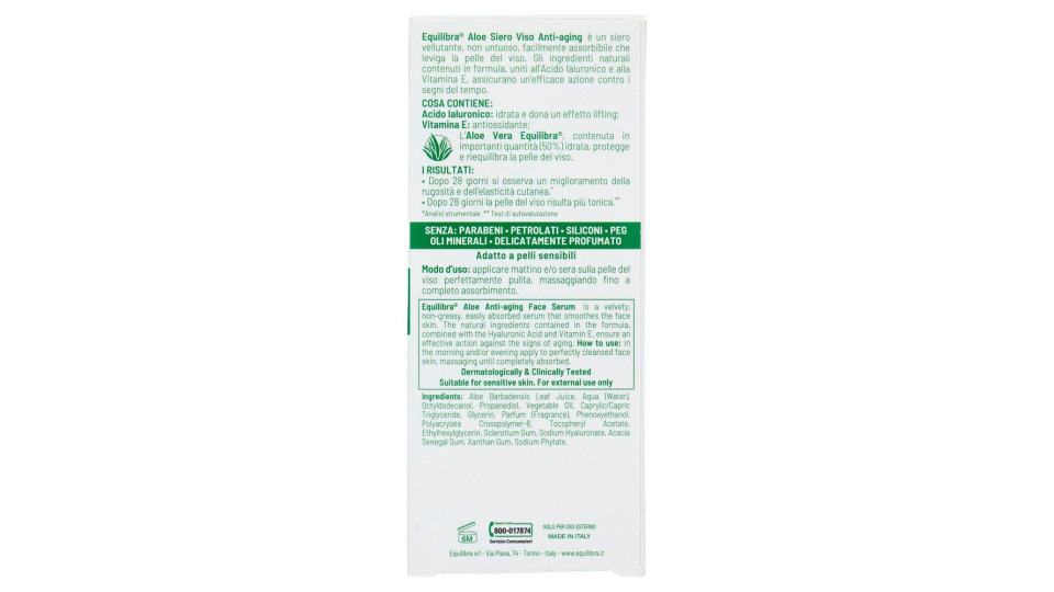 Equilibra Aloe Siero Viso anti-aging con il 50% di Aloe Vera