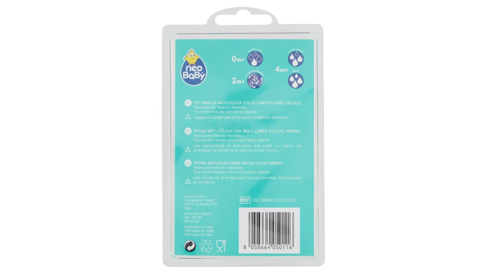 Neo Baby, tettarella in silicone flusso veloce 4m+