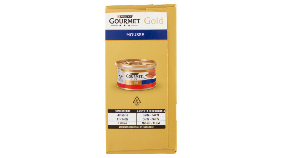 Purina, gatto Gourmet Gold mousse con pesce,con fegato,con tacchino,con manzo prelibato