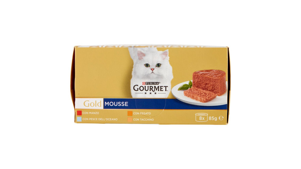 Purina, gatto Gourmet Gold mousse con pesce,con fegato,con tacchino,con manzo prelibato