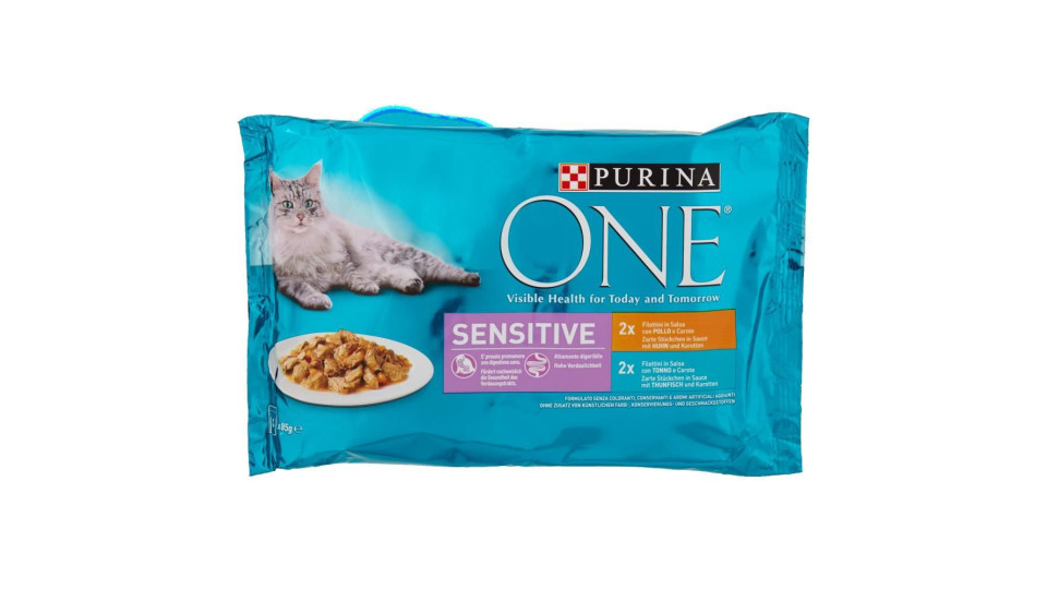 Purina, gatto One Single Serve Sensitive pollo e tonno