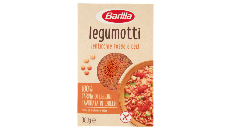 Barilla, Legumotti 100% farina di legumi lenticchie rosse e ceci lavorati in chicchi