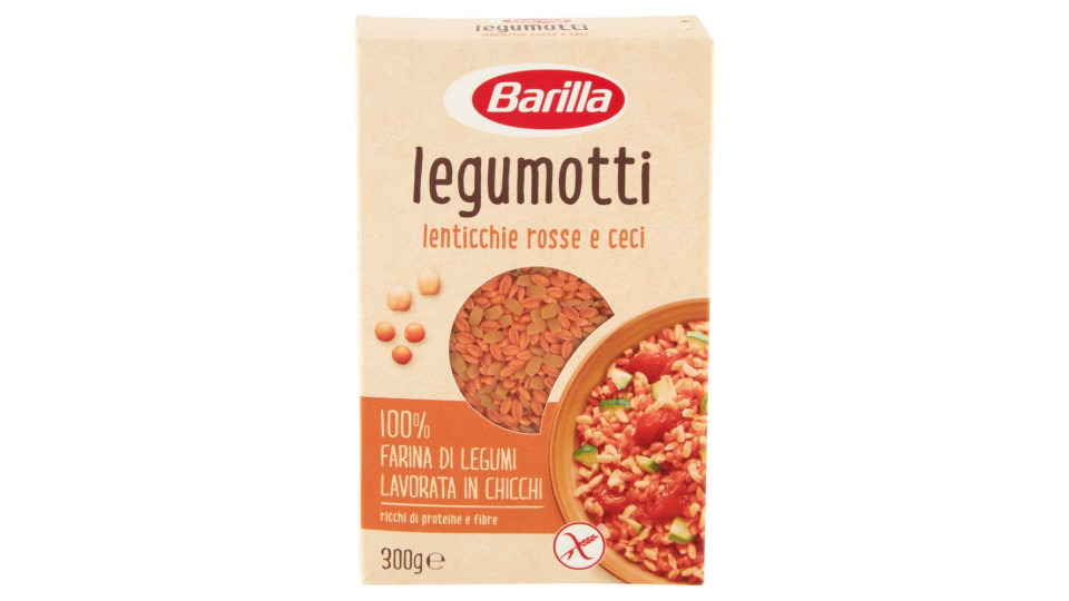 Barilla, Legumotti 100% farina di legumi lenticchie rosse e ceci lavorati in chicchi