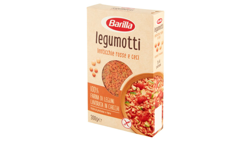 Barilla, Legumotti 100% farina di legumi lenticchie rosse e ceci lavorati in chicchi