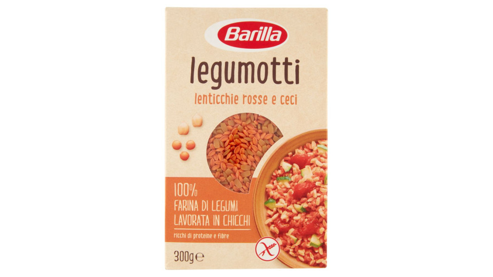 Barilla, Legumotti 100% farina di legumi lenticchie rosse e ceci lavorati in chicchi