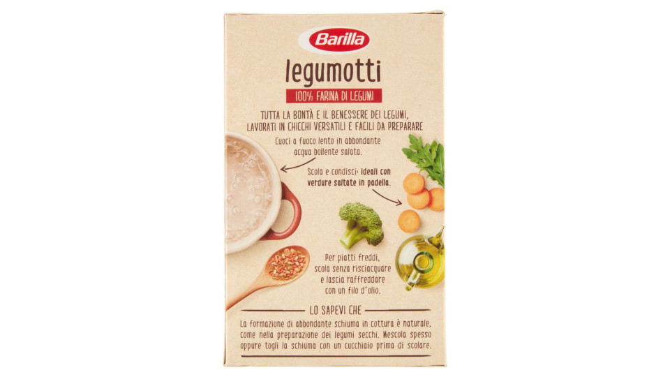 Barilla, Legumotti 100% farina di Legumi lenticchie rosse ceci e piselli lavorati in chicchi