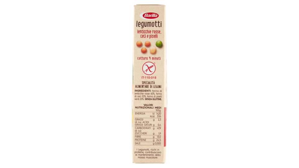 Barilla, Legumotti 100% farina di Legumi lenticchie rosse ceci e piselli lavorati in chicchi