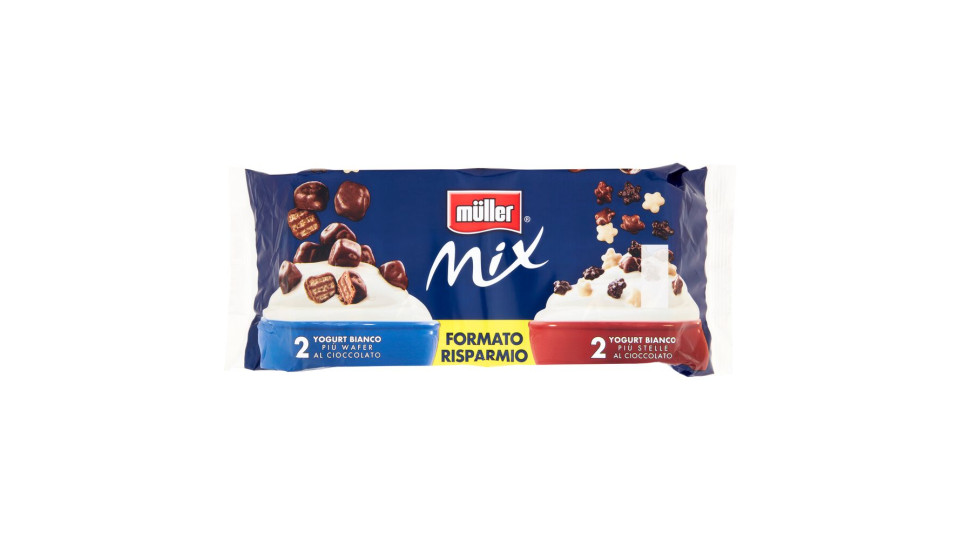 Müller, Mix 2 yogurt bianco più stelle al cioccolato 2 yogurt bianco più wafer al cioccolato