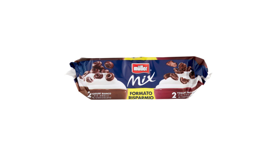 Müller, Mix 2 yogurt bianco più stelle al cioccolato 2 yogurt bianco più wafer al cioccolato