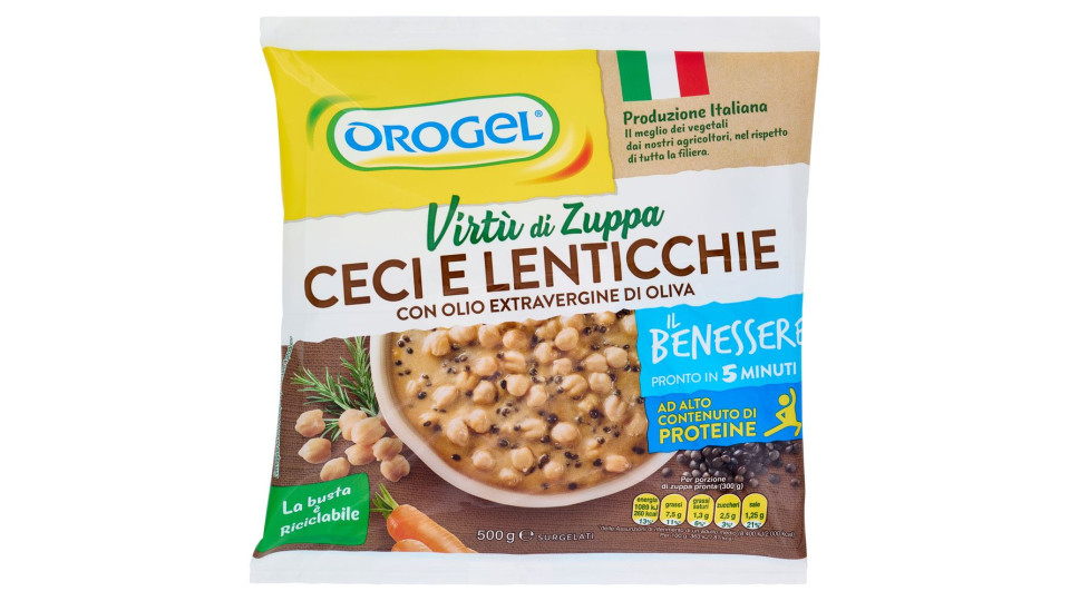 Orogel, Il Benessere virtù di zuppa ceci e lenticchie nere surgelate