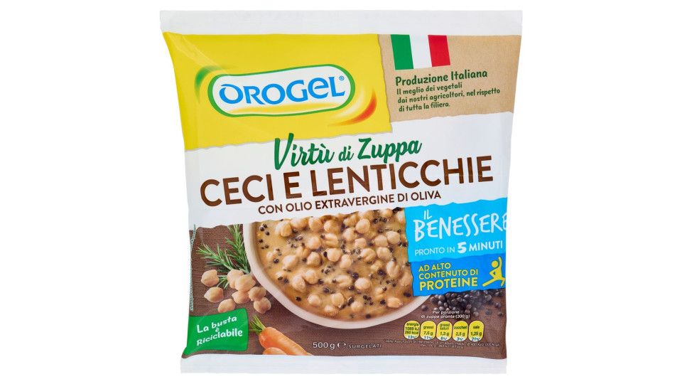 Orogel, Il Benessere virtù di zuppa ceci e lenticchie nere surgelate