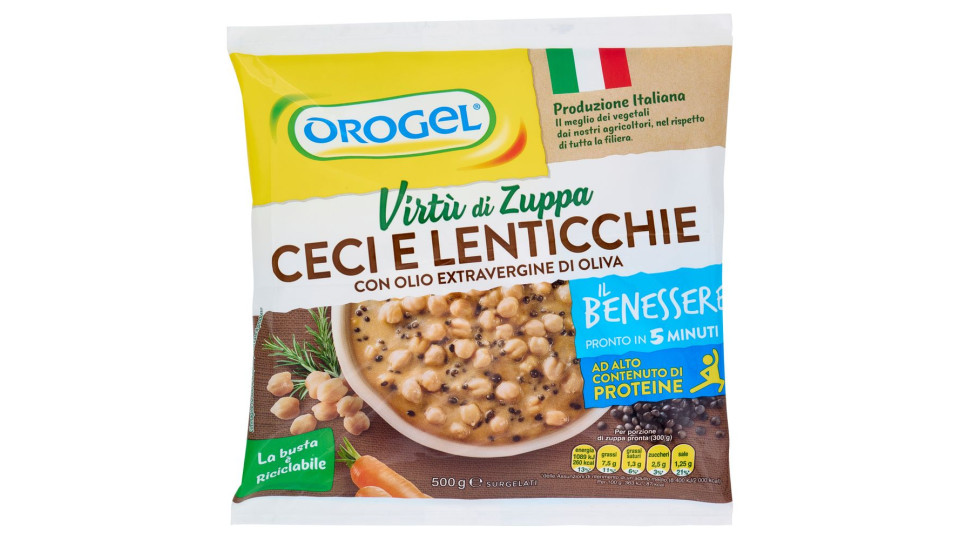Orogel, Il Benessere virtù di zuppa ceci e lenticchie nere surgelate