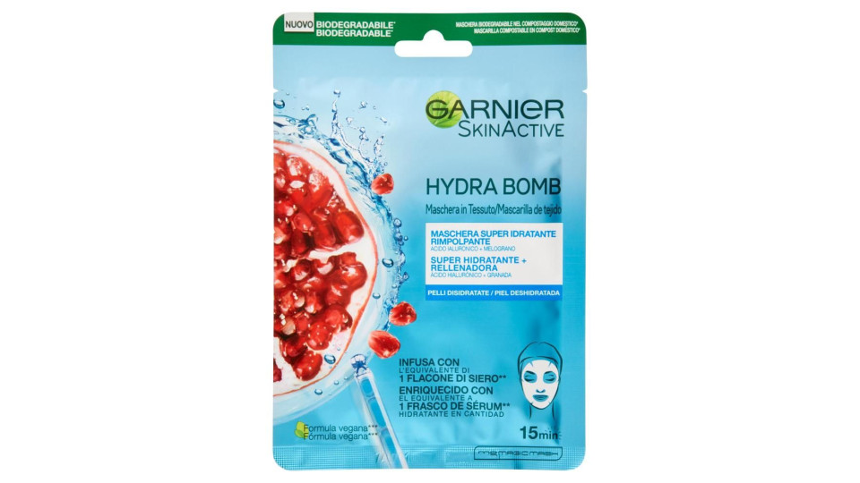Garnier SkinActive Hydra Bomb Maschera Viso in Tessuto Super Idratante Energizzante per Pelli da Dissetare