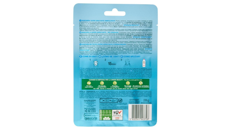 Garnier SkinActive Hydra Bomb Maschera Viso in Tessuto Super Idratante Energizzante per Pelli da Dissetare