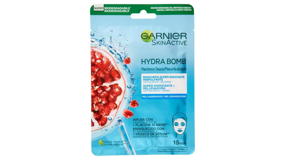 Garnier SkinActive Hydra Bomb Maschera Viso in Tessuto Super Idratante Energizzante per Pelli da Dissetare
