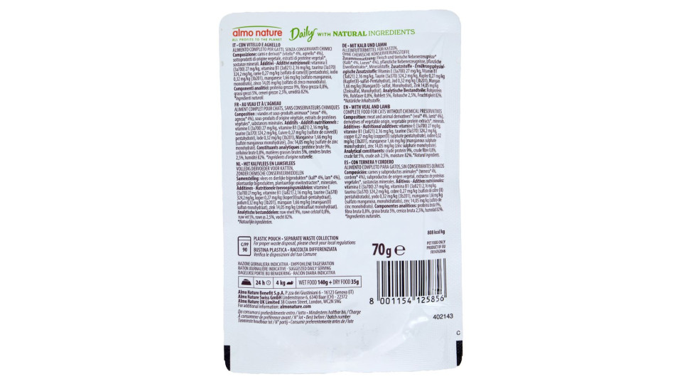 almo nature Daily Adult Cat con vitello e agnello