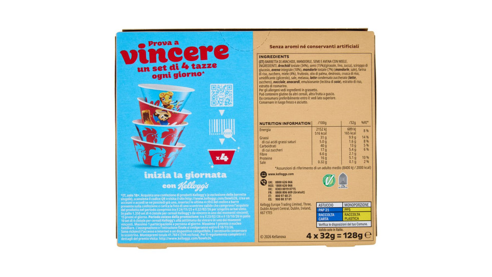 Kellogg's Barretta Mandorle, Miele e Semi