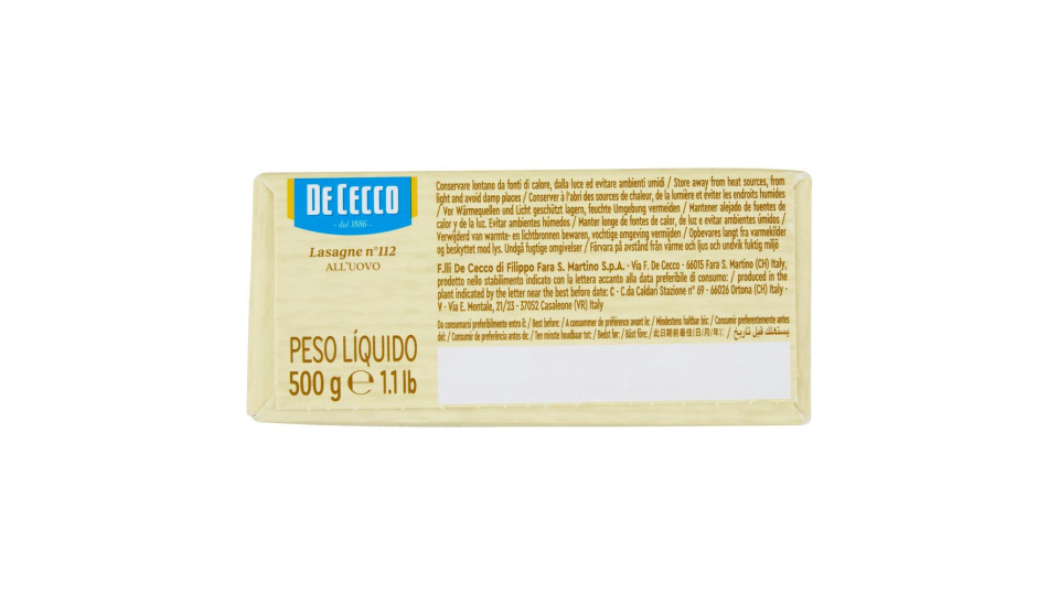 De Cecco Lasagne n° 112 all'Uovo
