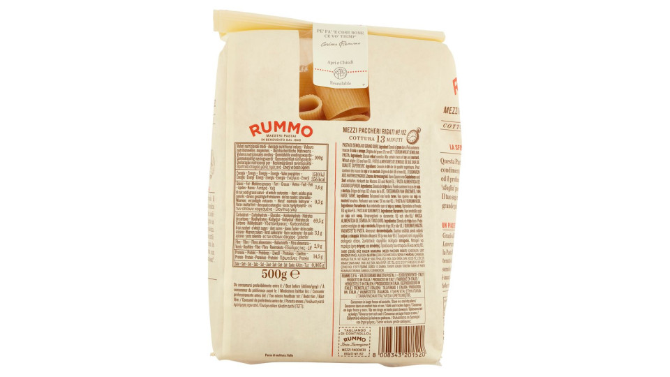 Rummo Le Leggendarie Mezzi Paccheri Rigati N° 152