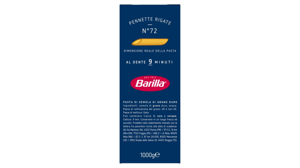 Barilla Pennette Rigate n.72 Cello