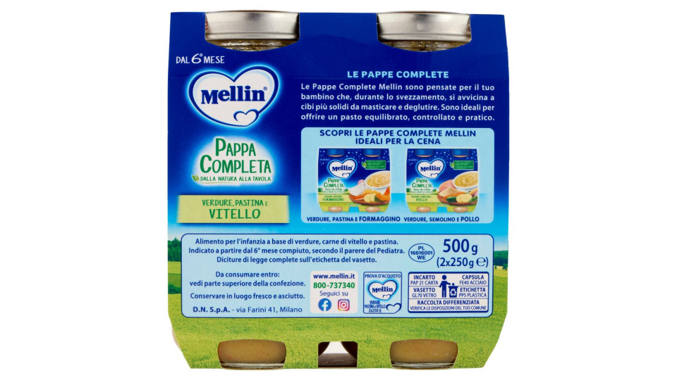 Mellin Pappa Completa Verdure, Pastina e Vitello