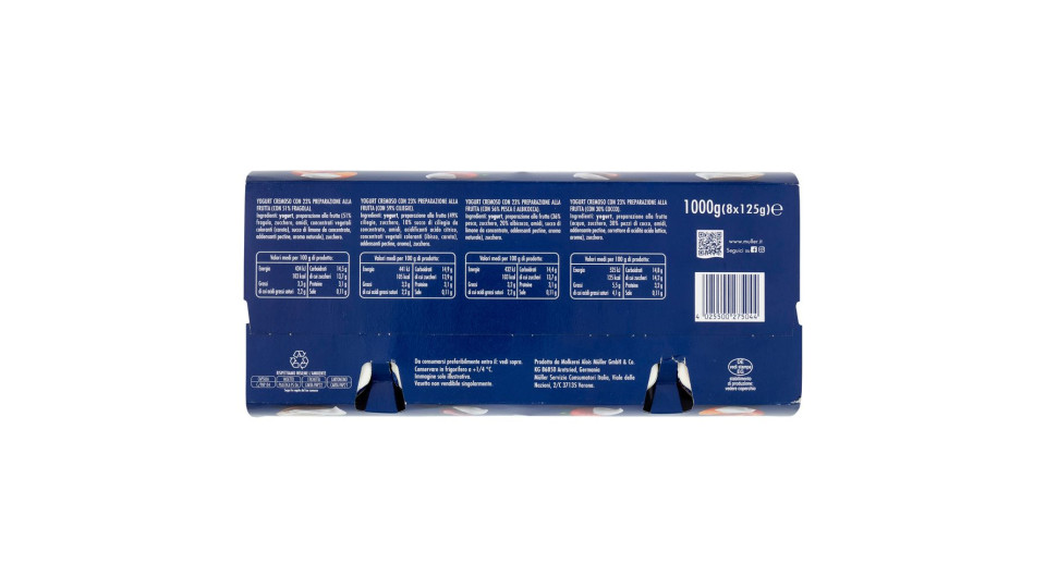 müller Yogurt Cremoso con Frutta in Pezzi Pesca & Albicocca, Fragola, Ciliegia, Cocco