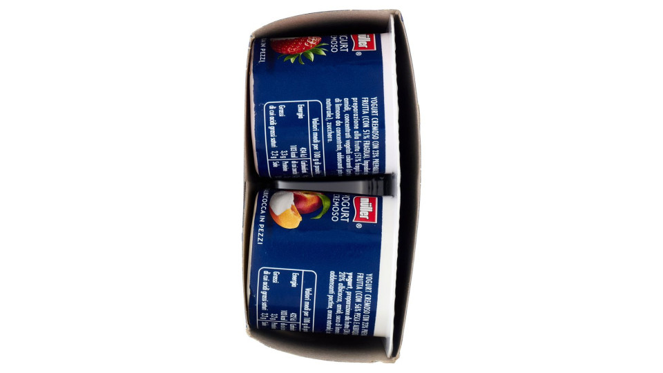 müller Yogurt Cremoso con Frutta in Pezzi Pesca & Albicocca, Fragola, Ciliegia, Cocco