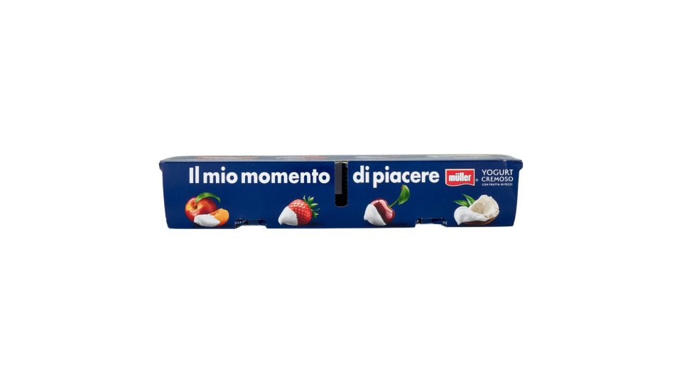 müller Yogurt Cremoso con Frutta in Pezzi Pesca & Albicocca, Fragola, Ciliegia, Cocco