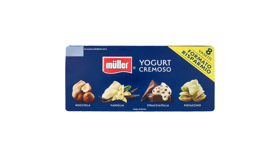 müller Yogurt Cremoso Nocciola, Vaniglia, Stracciatella, Pistacchio