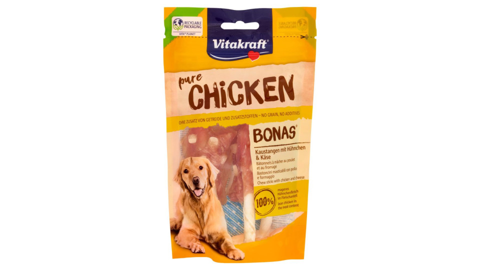 Vitakraft pure Chicken Bonas Bastoncini masticabili con pollo e formaggio