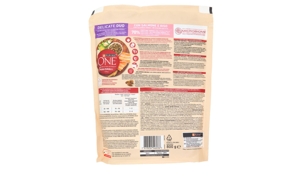 PURINA ONE MINI<10kg Cane Crocchette Delicate Con Salmone e Riso Sacco