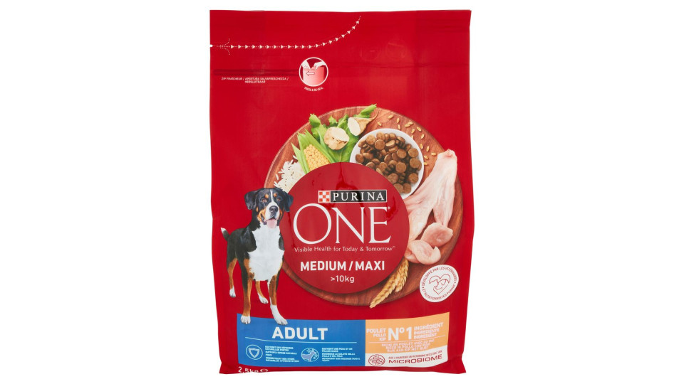 PURINA ONE MEDIUM/MAXI>10kg Cane Crocchette Adult Ricco in Pollo con Riso Sacco