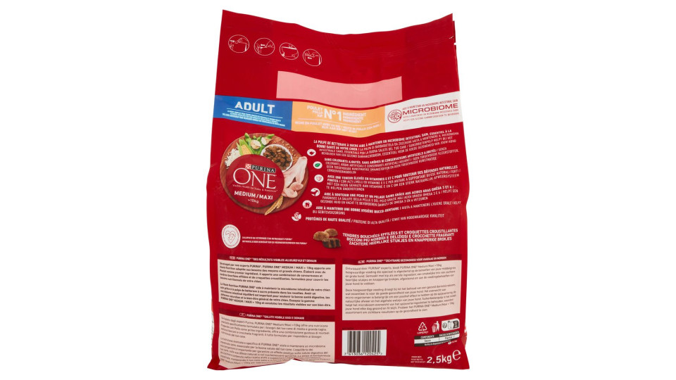 PURINA ONE MEDIUM/MAXI>10kg Cane Crocchette Adult Ricco in Pollo con Riso Sacco