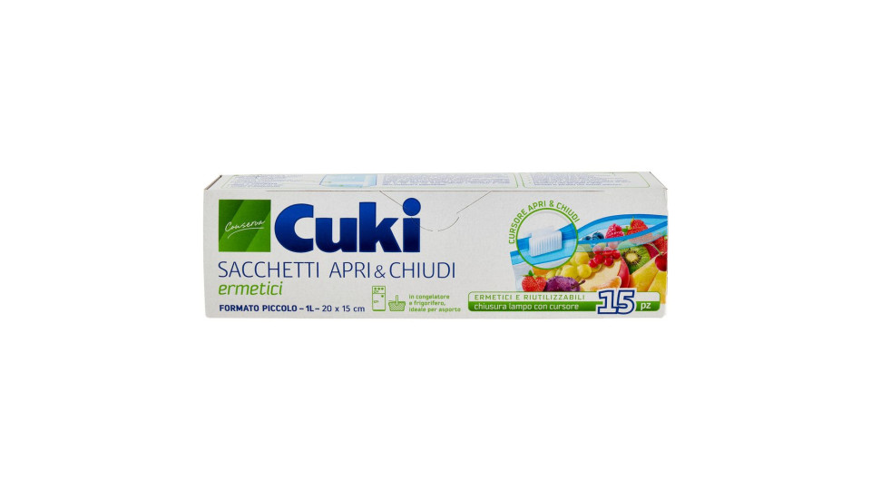Cuki Conserva Sacchetti Apri & Chiudi Ermetici Piccoli (15 Pezzi - 1l - 20 X 15 Cm)