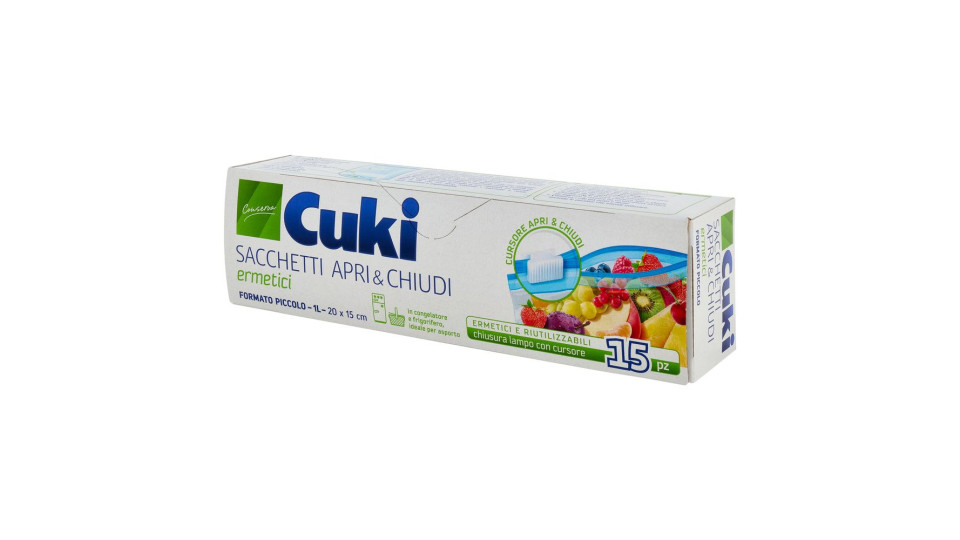 Cuki Conserva Sacchetti Apri & Chiudi Ermetici Piccoli (15 Pezzi - 1l - 20 X 15 Cm)