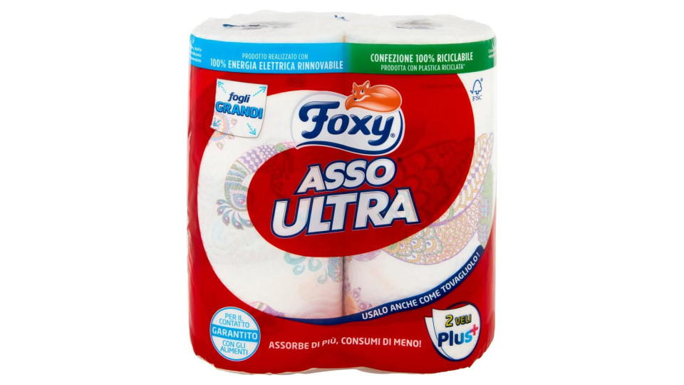 Foxy Asso Ultra Big Asciugatutto 3 Veli Decorato 2 Maxi Rotoli
