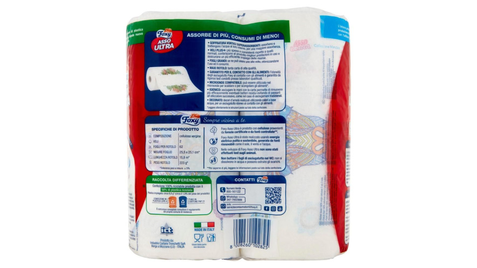 Foxy Asso Ultra Big Asciugatutto 3 Veli Decorato 2 Maxi Rotoli