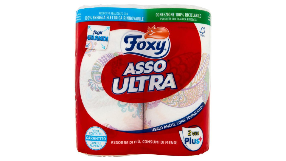 Foxy Asso Ultra Big Asciugatutto 3 Veli Decorato 2 Maxi Rotoli