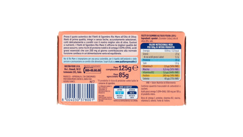 Rio Mare - Filetti di Sgombro, all'Olio di Oliva 26%