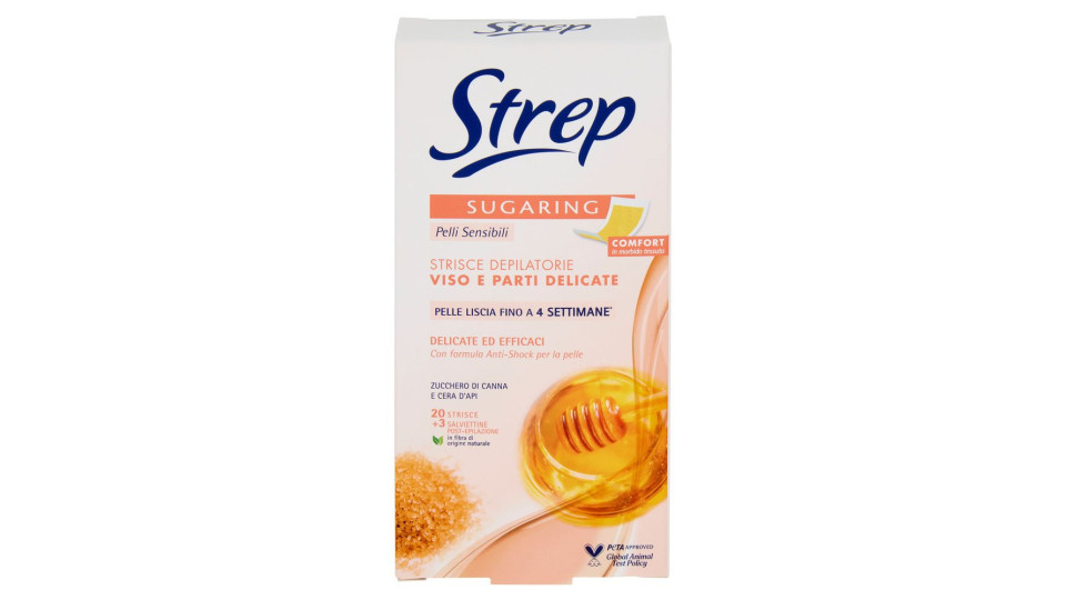 Sugaring Strisce Depilatorie Viso e Parti Delicate 20 Strisce +4 Salviettine Post-epilazione