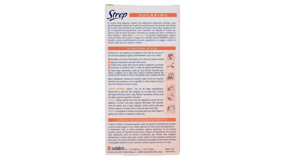 Sugaring Strisce Depilatorie Viso e Parti Delicate 20 Strisce +4 Salviettine Post-epilazione