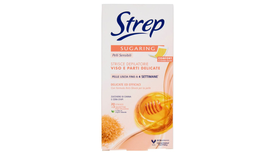 Sugaring Strisce Depilatorie Viso e Parti Delicate 20 Strisce +4 Salviettine Post-epilazione