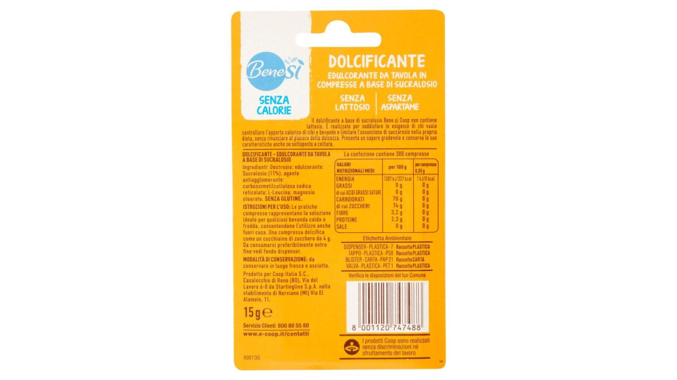 Dolcificante Edulcorante da Tavola in Compresse a Base di Sucralosio 300 x 0,05 g
