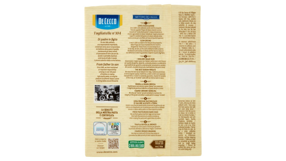 De Cecco Tagliatelle all'uovo n°304 Biologiche
