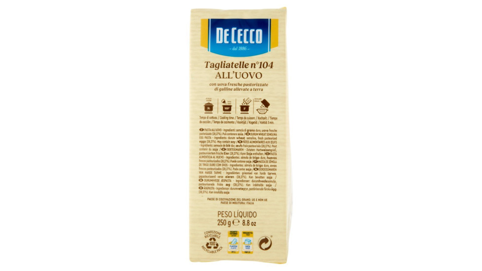De Cecco Tagliatelle all'uovo n°304 Biologiche