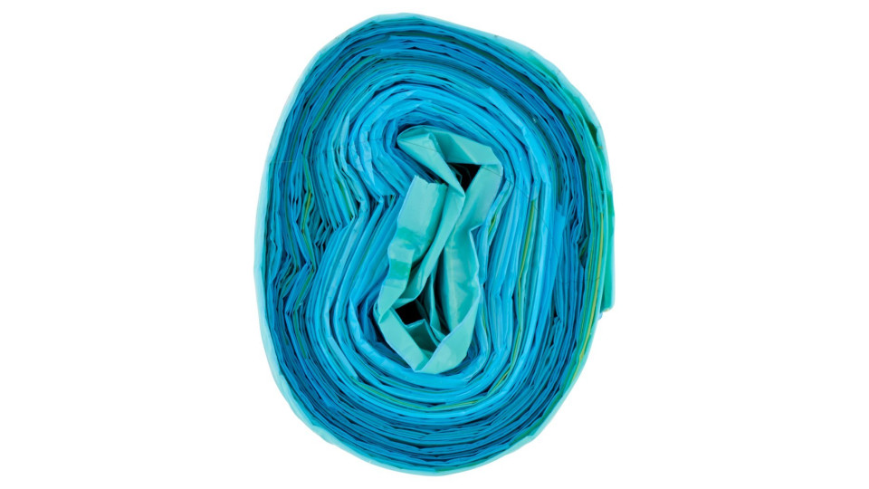 Sacco Pattumiera Azzurro con Maniglia Tira e Chiudi 55x65 Cm 15 Pz