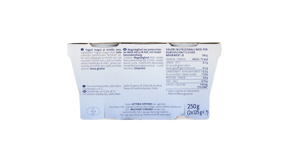 0,1% Grassi Yogurt Magro al Mirtillo Nero