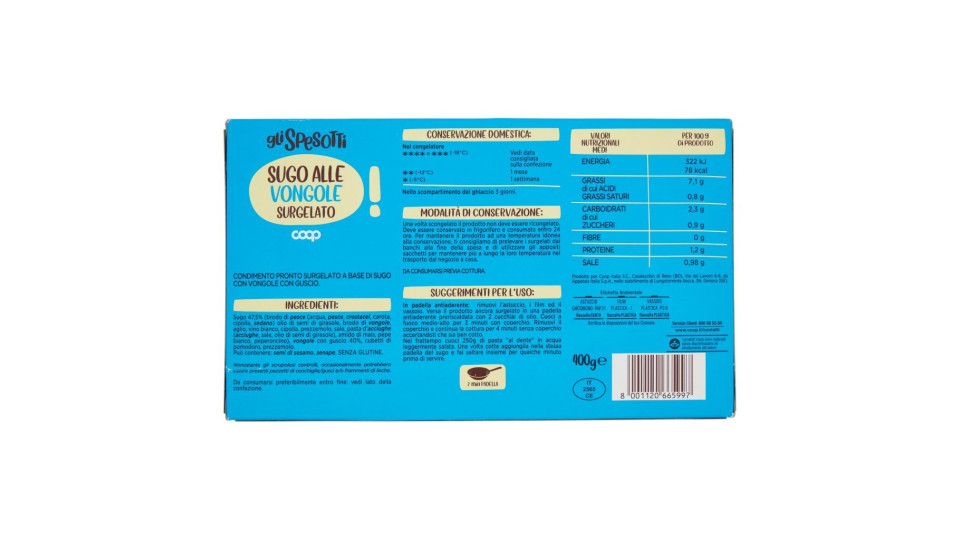 Sugo Alle Vongole Surgelato Gr 400